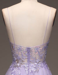 Romantic A-Line Purple Long Glitter Prom Dress With Appliques