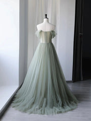 Beautiful Green Tulle Long Prom Dress, Off Shoulder Evening Dress