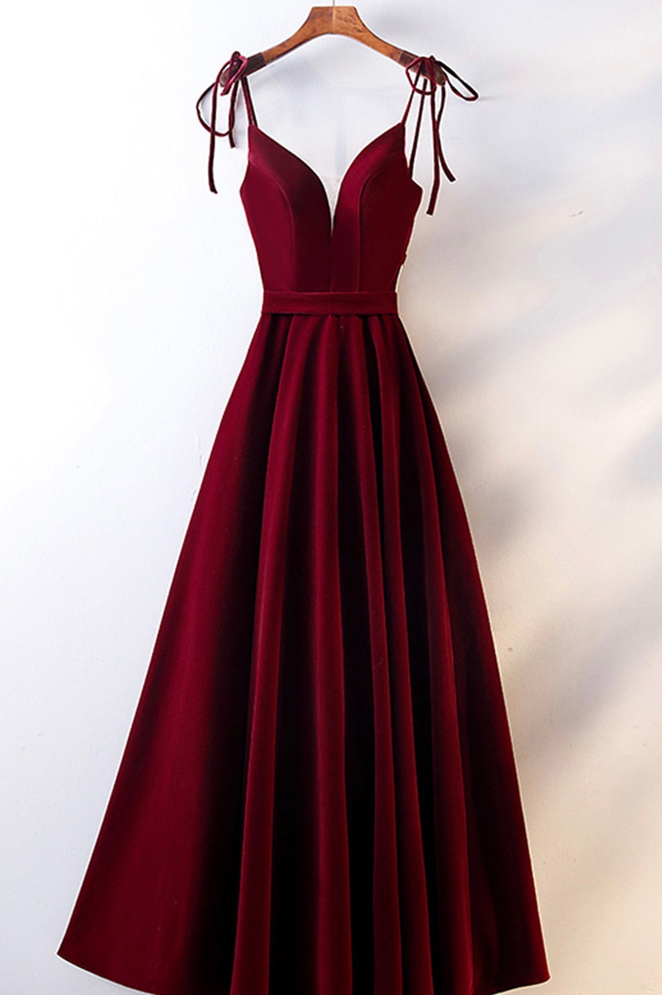 Burgundy Velvet Long Prom Dresses, Simple A-Line Evening Dresses