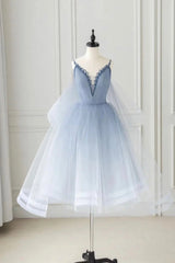 Cute V-Neck Tulle Short Prom Dress, A-Line Party Homecoming Dress