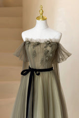A-Line Tulle Long Prom Dress, Off the Shoulder Formal Evening Dress