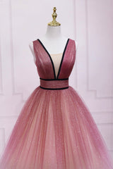Cute Ombre Tulle V-Neck Long Party Dress, A-line Prom Dress