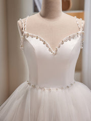 White Spaghetti Strap Tulle Short Prom Dress, Cute A-Line Party Dress