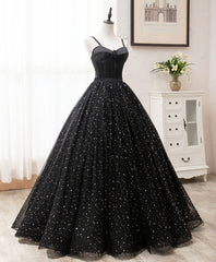 Black Sweetheart Tulle Long Prom Dress, Black Tulle Formal Dress