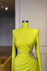 Ginger yellow High-neck Long-sleeves Metallic Beaded Mermaid Prom Dress