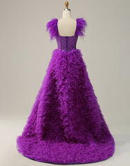 Purple A-Line Ruffle Glitter Long Prom Dress With Split