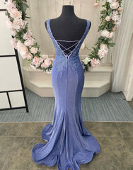 Purple V-Neck Corset Back Long Prom Dress With Appliques
