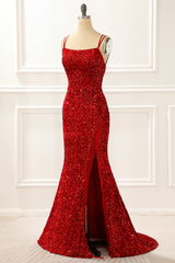 Mermaid Red Sparkly Prom Dress with Fringes