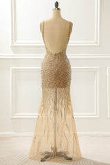 Golden Sparkly Prom Dress With Open Back