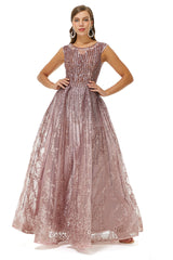 A-Line Beaded Jewel Appliques Lace Floor-Length Cap Sleeve Prom Dresses
