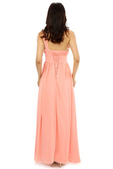 A-line One-shoulder Chiffon Beaded Crystals Coral Bridesmaid Dresses