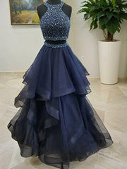 A-Line/Princess Halter Floor-Length Tulle Prom Dresses