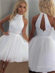 A-Line/Princess Halter Short/Mini Tulle Homecoming Dresses With Beading