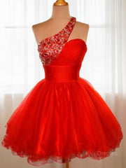 A-Line/Princess One-Shoulder Short/Mini Tulle Homecoming Dresses With Sequin