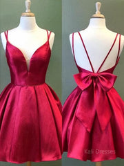 A-Line/Princess Spaghetti Straps Short/Mini Satin Homecoming Dresses With Bow