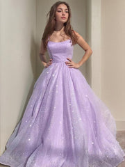 A-Line/Princess Square Floor-Length Tulle Prom Dresses With Beading