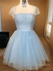 A-Line/Princess Strapless Short/Mini Tulle Homecoming Dresses With Beading