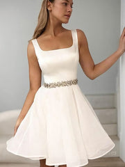 A-Line/Princess Straps Short/Mini Organza Homecoming Dresses With Beading