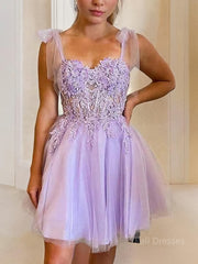 A-Line/Princess Sweetheart Short/Mini Tulle Homecoming Dresses With Appliques Lace