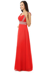 A-line V Neck Chiffon Long Red Prom Dresses