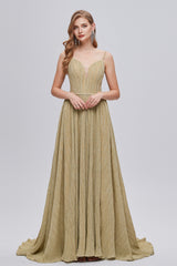 A-Line V-Neck Polyester With Train Sash Formal Party Dresses