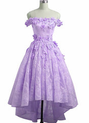 Adorable Lace Light Purple High Low Homecoming Dress, Cute Sweetheart Prom Dress