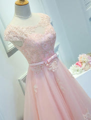 Adorable Pink Knee Length Party Dress, Lace Applique Cute Homecoming Dress