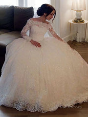 Ball Gown Bateau Floor-Length Lace Wedding Dresses