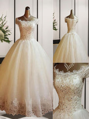 Ball-Gown Off-the-Shoulder Sequin Floor-Length Tulle Wedding Dress