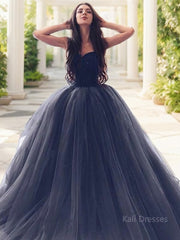 Ball Gown Sweetheart Floor-Length Tulle Prom Dresses With Beading
