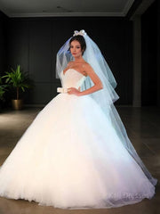 Ball Gown Sweetheart Floor-Length Tulle Wedding Dresses With Bow