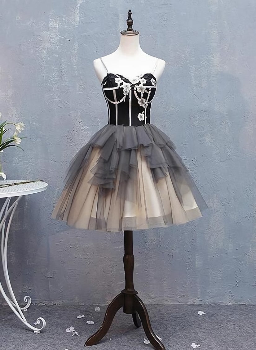 Black and Champagne Sweetheart Short Formal Dress Party Dress, Short Homecoming Dresses