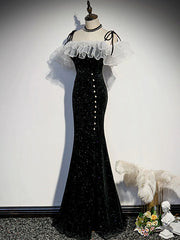 Black Mermaid Long Formal Dress Party Dress, Off Shoulder Black Evening Dresses