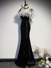 Black mermaid long prom dress, black evening dress