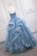 Blue Tulle Layers Long Party Dress Prom Dress, Sweet 16 Dresses