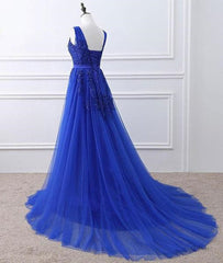 Blue Tulle Long Prom Dress , Blue Formal Gown