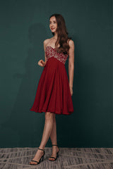 A-line Embroidery Chiffon Short Strapless Corset Back Beaded Homecoming Dresses