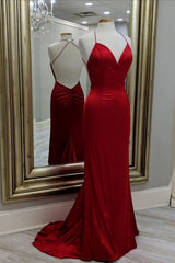 Mermaid Red Long Evening Dress, Formal Dress, With Open Back Prom Dress