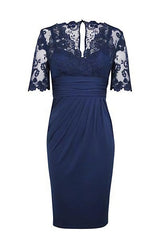 Eleagnt Short Sleeves Empire Navy Blue Short Mother Of The Bride Homecoming Dress