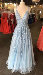 Light Blue Lace Prom Dress 2024 Evening Dress, Formal Dress, Graduation School Party Gown