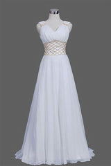A Line Prom Dress, White Prom Dress, Long Woman Dresses