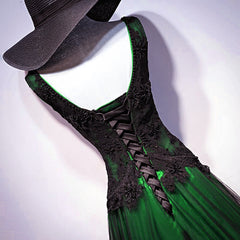 Chaming Black and Green Tulle V-neckline Long Party Dress, V-neckline Prom Dresses