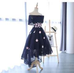Charming Navy Blue Tulle Party Dress with Flowers, Cute Prom Dress