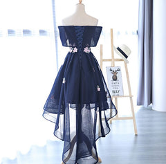 Charming Navy Blue Tulle Party Dress with Flowers, Cute Prom Dress