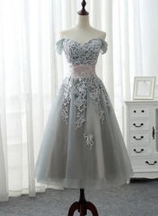 Charming Off-the-shoulder Homecoming Dress, Short A-line Tulle Gray Party Dress