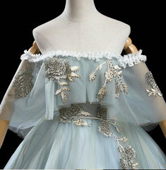 Charming Princess Light Green Tulle with Lace Flowers Prom Dress, Light Green Party Dress