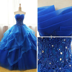 Charming Royal Blue Tulle Prom Gown , Sweet Party Dress