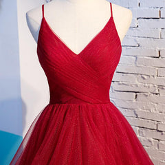 Charming Wine Red Straps Sweetehart Layers Tulle Prom Dress, Long Party Dress