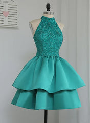 Chic Green Satin and Lace Layers Homecoming Dress, New Homecoming Dress