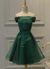 Cute Dark Green Off Shoulder Short Party Dress, Tulle Homecoming Dress